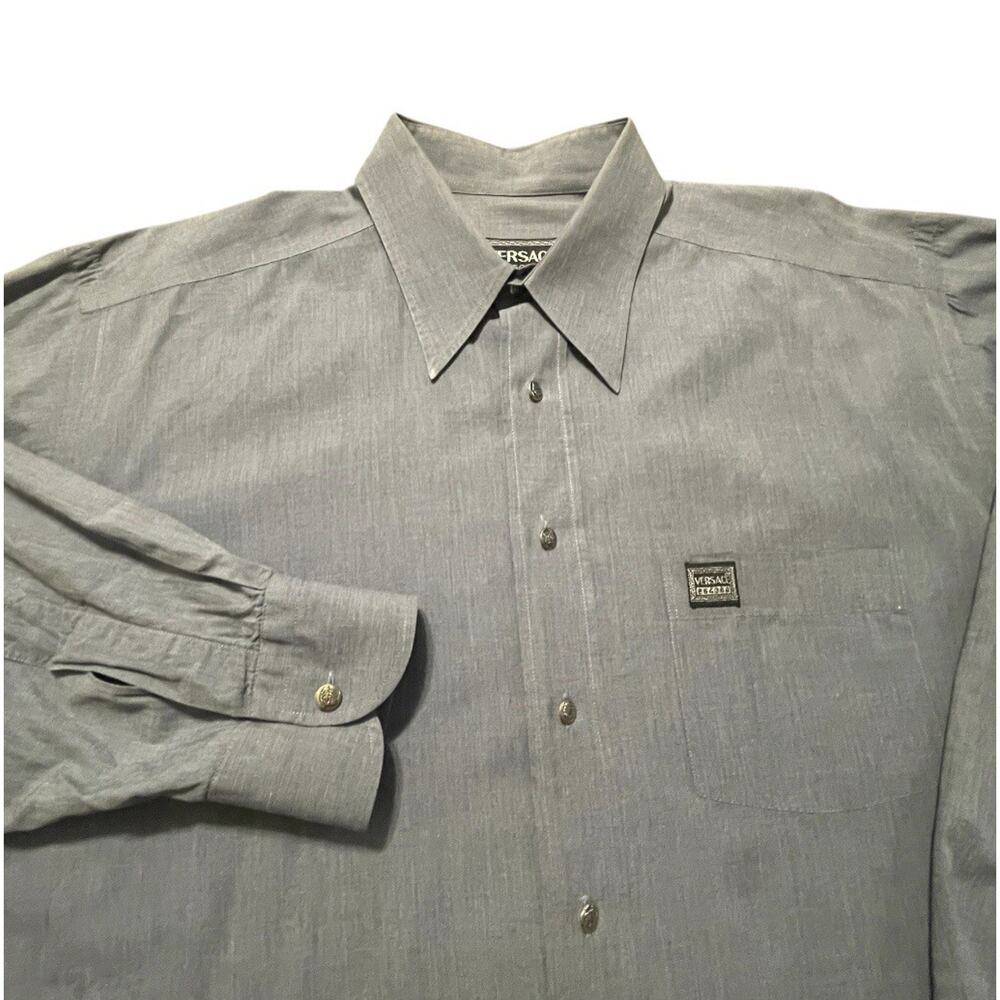 Versace Jeans Couture Button Up Shirt Mens XL Blue Medusa Metal Buttons Italy